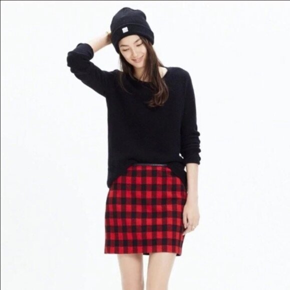 Madewell 💋 Red Buffalo Check Mini Skirt \\ Gamine Plaid Wool // Size 4/6 - Picture 1 of 6